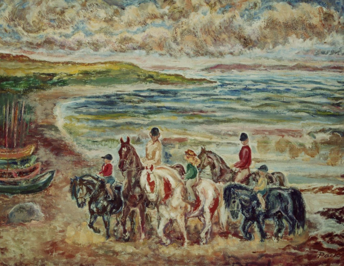 Pejzaż nadmorski z grupą jeźdżców na koniach