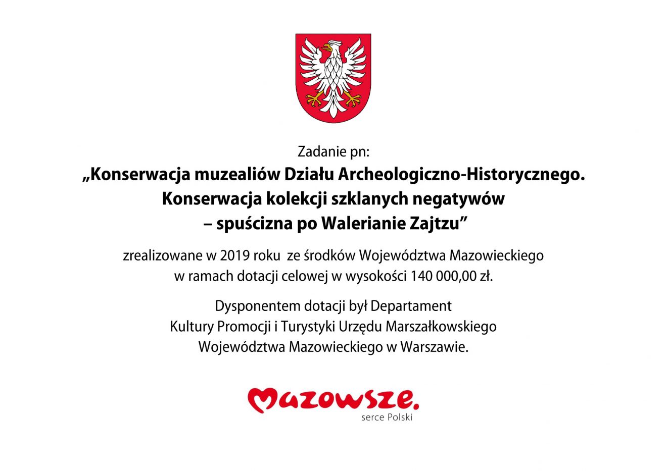 Tabliczka informacja o zrealizowaniu zadania z logotypem Mazowsza