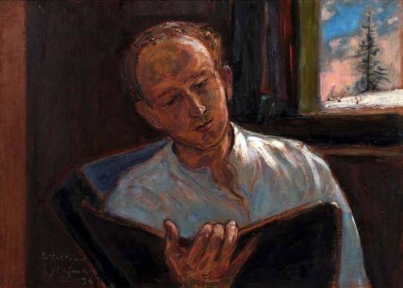 Obraz Wastimila Hofmana przedstawiający siedzącego mężczyznę czytającego książkę